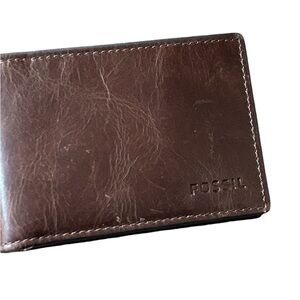 Fossil Allen RFID Magnetic Front Pocket Bifold Moneyclip Mens Wallet Brown NWOT